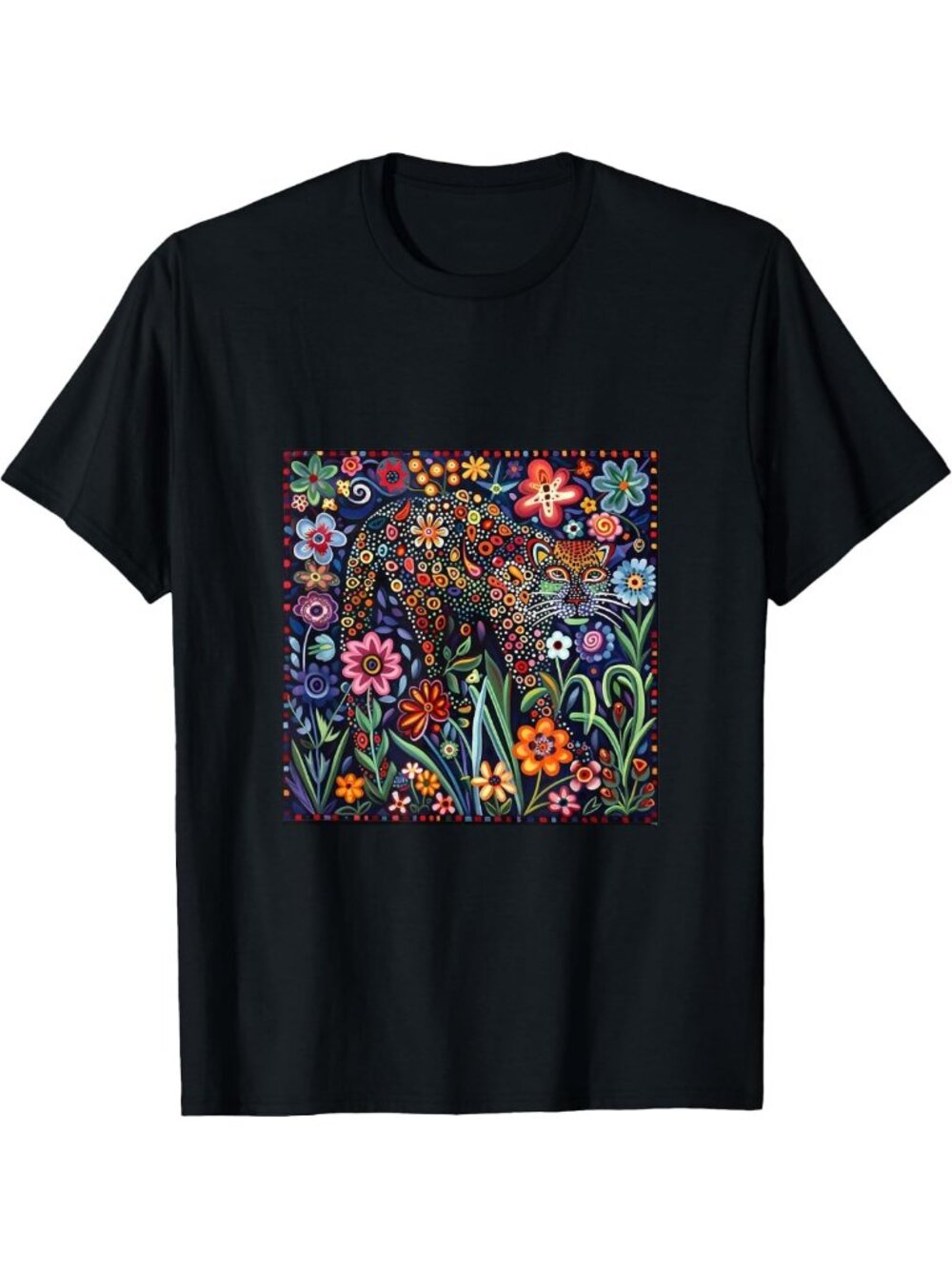 Huichol Art Jaguar Head T-Shirt | Aztec & Mayan Inspired Graphic Tee